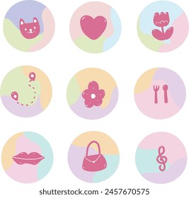 Cute Instagram Story Highlight Icons. Hand Drawn icon for instagram set. Hand drawn Icons set. Cute Icons for Instagram. Social media icons. Free vector icon. Pastel story highlight. Icon set.
