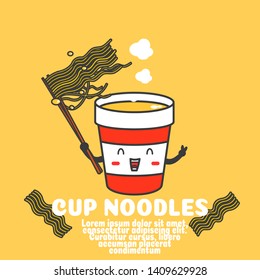 cute instant cup noodles cartoon vector.kawaii food outline concept.