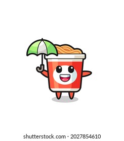 cute instant noodle illustration holding an umbrella , cute style design for t shirt, sticker, logo element