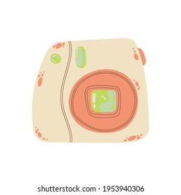 Cute instant photo camera icon in cartoon flat design. Instant camera with battery grip clip art in doodle style. Vector illustration isolated on white background.