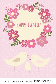 Cute interior poster. For happy family. Parents and baby. 