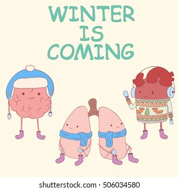 Cute internal organ character preparing for winter