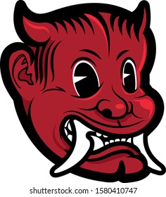 Cute interpretation of a red hannya mask in a vintage cartoon style. 
