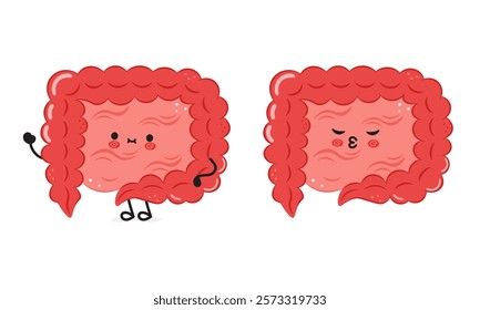 Cute Intestine characters with different expressions on a white background