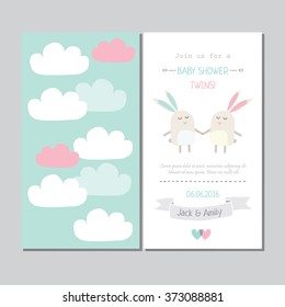 Cute invitation for baby shower, twins