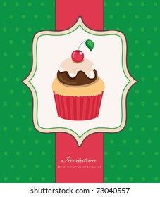 cute invitation background with cupcake. vector illustration