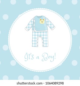 Cute invitation card with baby clothes