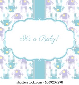 Cute invitation card with baby clothes
