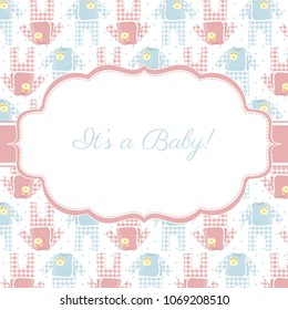 Cute invitation card with baby clothes