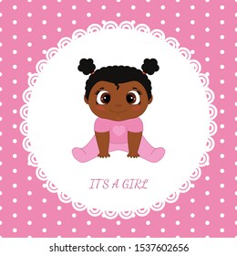 Cute invitation card for baby shower with little girl. Vector illustration.