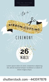 Cute invitation card You are invited to a ribbon-cutting ceremony. Vector illustration