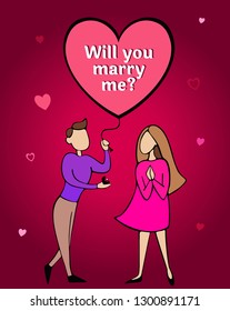 Cute invitation card.People in love, marriage proposal