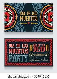 cute invitation cards for dia de los muertos, vector illustration