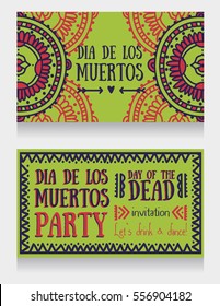cute invitation cards for dia de los muertos, vector illustration