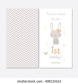 Cute invitation for the first baby birthday, my first birthday, girl