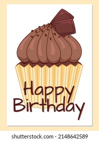 Cute invitation or greeting card with cupcake. Celebration postcard. Template for party, event, save the date card. Vector stock illustration EPS 10. Template for typography, printing.