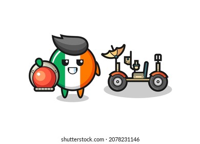 the cute ireland flag badge as astronaut with a lunar rover , cute style design for t shirt, sticker, logo element
