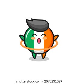 cute ireland flag badge cartoon is playing hula hoop , cute style design for t shirt, sticker, logo element