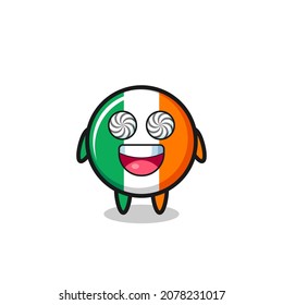 cute ireland flag badge character with hypnotized eyes , cute style design for t shirt, sticker, logo element