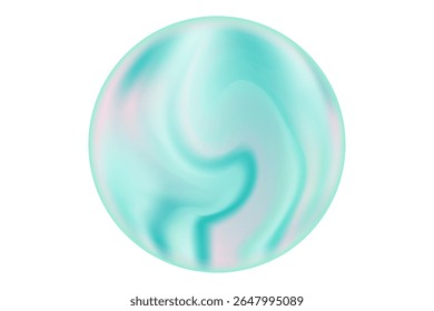 Cute iridescent aquamarine color smooth gradient magic sphere or planet isolated element, transparent background. Abstract glowing bubble.