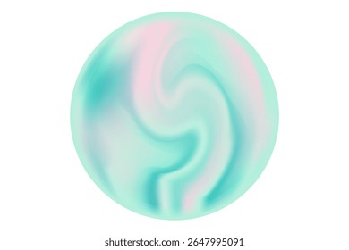 Cute iridescent aquamarine color smooth gradient magic sphere or planet isolated element, transparent background. Abstract glowing bubble.