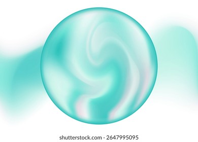 Cute iridescent aquamarine color smooth gradient magic sphere or planet isolated element, transparent background. Abstract glowing bubble.
