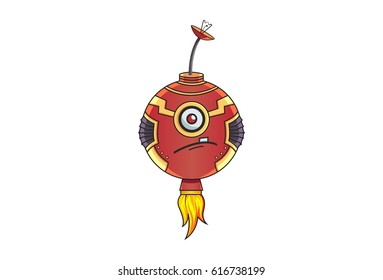 Cute Iron Robot. Vector Illustration. Isolated on white background.