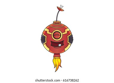Cute Iron Robot. Vector Illustration. Isolated on white background.