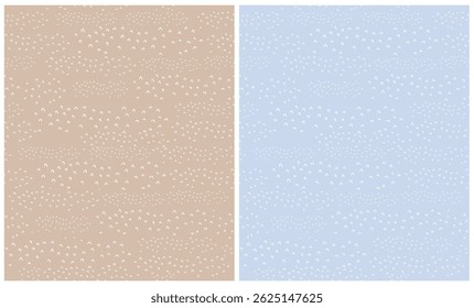 Cute Irregular Geometric Seamless Patterns. Childish Endless Print With Hand Drawn Spots Isolatded On A Light Brown And Pastel Blue Background. Simple Wallpaper With Tiny Arcs. Abstract Wavy Water.RGB