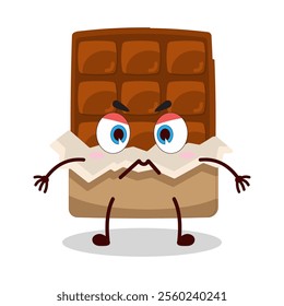 cute irritated expression of bite chocolate bar character
