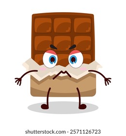 cute irritated expression of bite chocolate bar character
