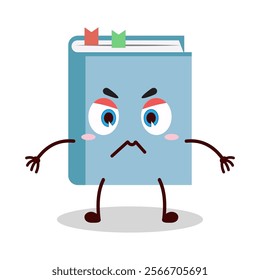 cute irritated expression of blue book cartoon character
