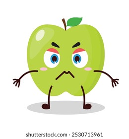 Linda expresión irritada del personaje de dibujos animados de manzana verde