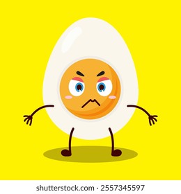 cute irritated expression of half boiled egg cartoon character