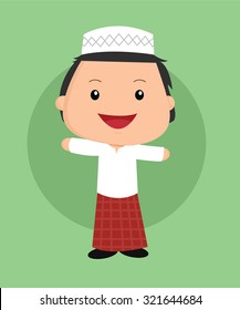 Cute Islamic Boy Using Hat Vector Illustration