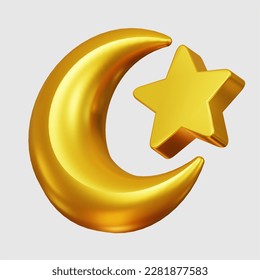 cute islamic icon 3d illustration. golden star moon illustration. suitable for the month of Ramadan and Eid al-Fitr