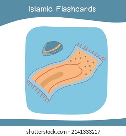 Cute Islamic image flashcards. Islamic flashcards collections. Colorful printable flashcards for preschool Educational printable game cards. Vector illustration.