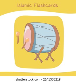 Tarjetas de flash de imagen islámicas bonitas. Colecciones islámicas de tarjetas flash. Coloridas tarjetas flash imprimibles para tarjetas de juegos de educación preescolar. Ilustración vectorial.