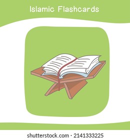 Falten Sie islamische Bildblinkkarten aus. Sammlungen islamischer Taschenkarten. Farbige druckbare Taschenkarten für druckbare Spielkarten für Vorschulen. Vektorgrafik.