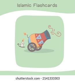 Falten Sie islamische Bildblinkkarten aus. Sammlungen islamischer Taschenkarten. Farbige druckbare Taschenkarten für druckbare Spielkarten für Vorschulen. Vektorgrafik.