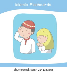 Falten Sie islamische Bildblinkkarten aus. Sammlungen islamischer Taschenkarten. Farbige druckbare Taschenkarten für druckbare Spielkarten für Vorschulen. Vektorgrafik.