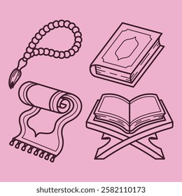 cute islamic muslim holiday thing and decorations. lineart outline