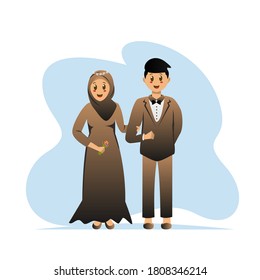 Cute islamic wedding cartoon design illustration isolated on white background