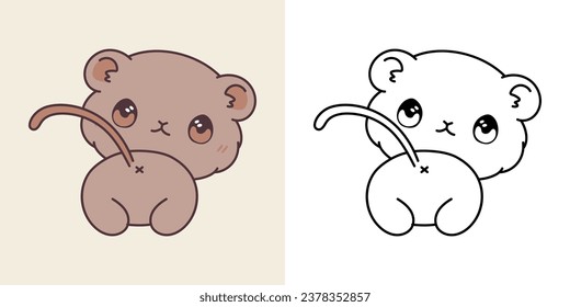 Cute Isolated Baby Gerbil Illustration und für die Färbung Seite. Cartoon Clip Art Baby Animal. Cartoon Vektor Illustration von Kawaii Pet für Aufkleber, Kleiderdrucke, Babydusche. 