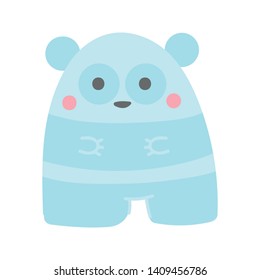 Cute isolated blue panda with pink cheeks. Sticker, patch, badge, pin or tattoo. White background. Doodle style illustration. Vector.