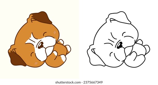 Cute Isolated Boxer Puppy Clipart Illustration and Black and White. Funny Isolated Puppy. Isolated Vector Illustration of a Kawaii Animal for Prints for Clothes, Stickers, Baby Shower. 