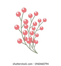 Cute isolated branches with berries. White background. Flat style illustration.