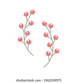 Cute isolated branches with berries. White background. Flat style illustration.