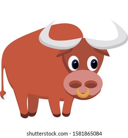 Cute isolated bull vector. Farm animal bull illustration. Cartoon bull.