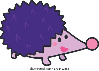 Cute isolated cartoon purple hedgehog in vector